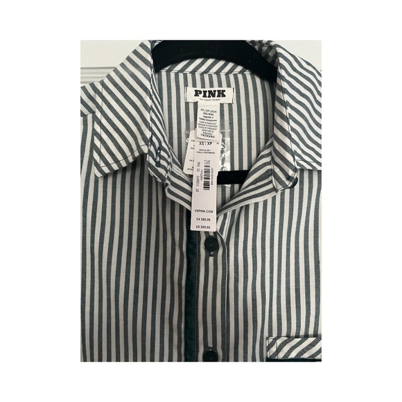 NWT Victorias Secret Green Strip Button Velvet trim super soft top - Picture 1 of 5